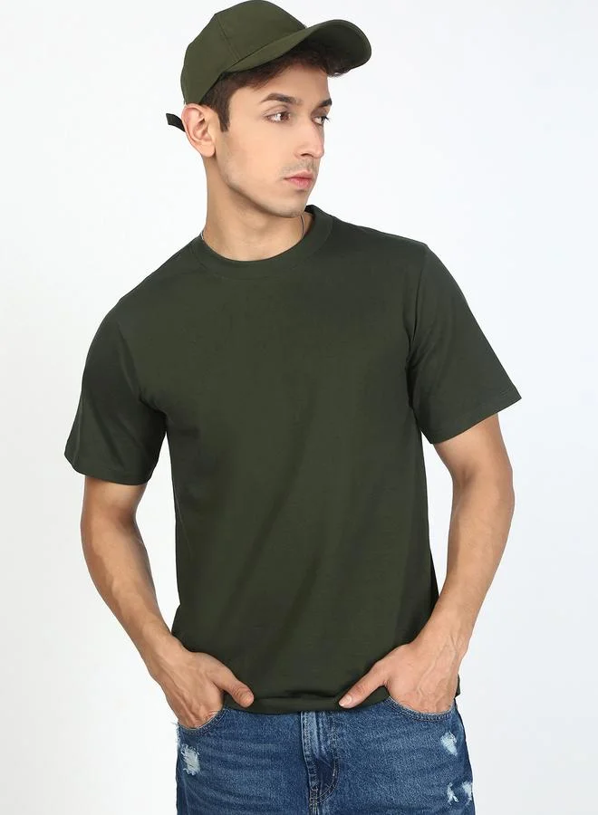 ستايلي Men Green Solid Regular Fit T-Shirt By Bene Kleed