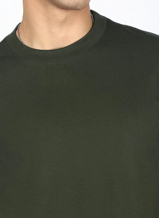 Styli Men Green Solid Regular Fit T-Shirt By Bene Kleed