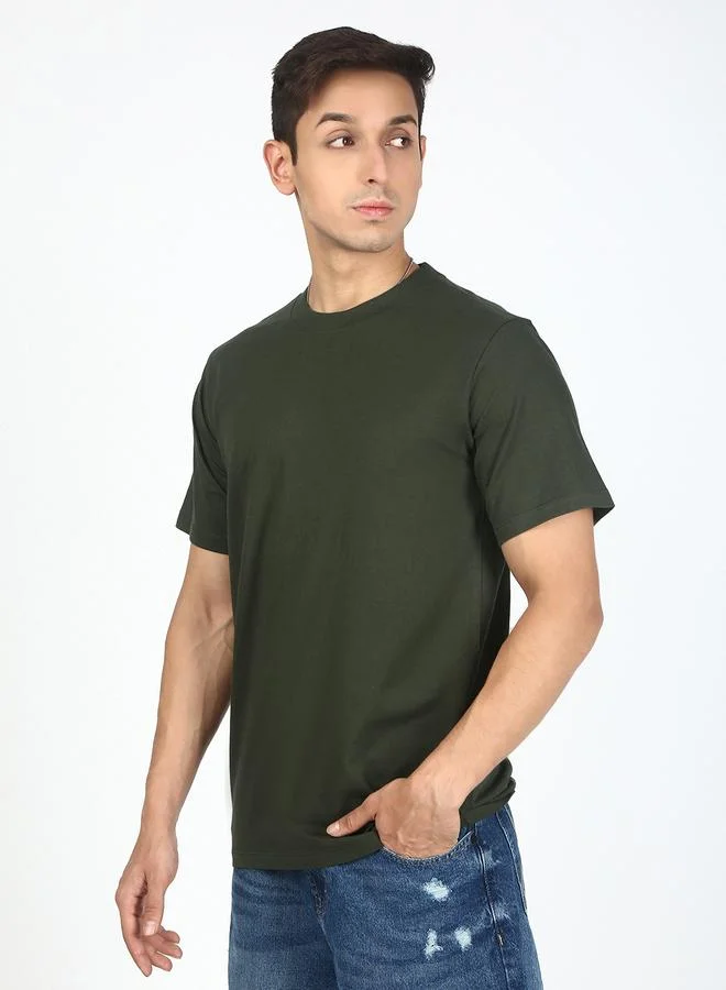 Take Two Men Green Solid Regular Fit T-Shirt