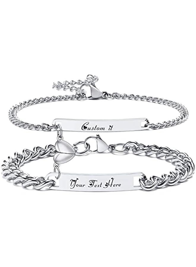 Arabest Personalized Braided Couples Bracelet：Custom Name Promise Words Engraved Bracelets Attraction Relationship Bracelets for Him and Her - Image 1