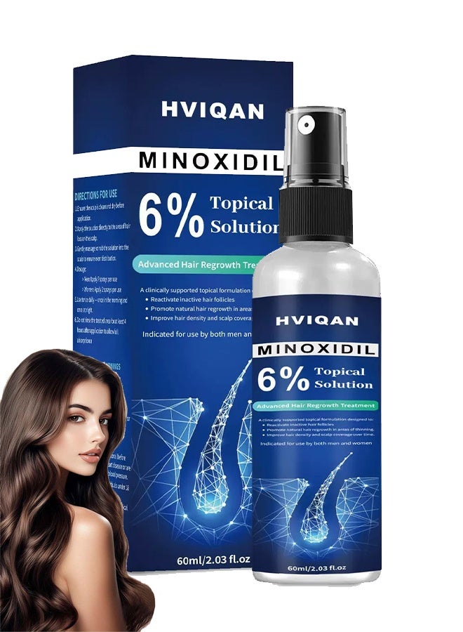 Hviqan 6% Minoxidil Topical Solution，Hair Growth Spray For Men and Women 60Ml Hair Regrowth Treatment Serum For Stronger Thicker Longer Hair Help to Stop Thinning and loss hair 60ml - Image 1