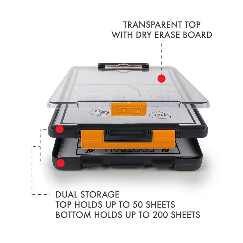 Dexas Clearview Clipcase Dry Erase clipboard, 13.75 x 9.5 Inch, Orange. See papers clearly outdoors, stay organized and dry. Ideal for coaching, teaching, homeschooling, art, trades, and medical pros. - Image 3