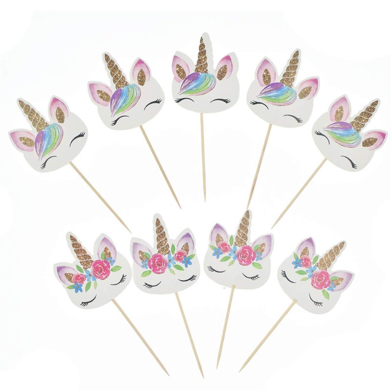 72 Pack Rainbow Unicorn Cupcake Toppers, Double Sided Unicorn Cupcake Toppers Glitter Pegasus for Cupcake Party , Wedding Decoration