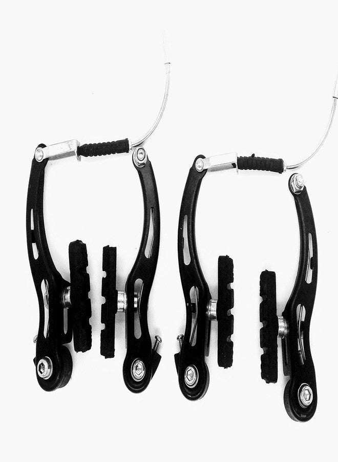 fastped Metal Alloy Imported MTB Bicycle Cycling V Front Rear Brake Set (Black) V Brake Set for Cycle - Bicycle Linear Pull V Brake Set Front/Back | Arm 110mm Long Metal Lever Caliper Set (Black) - Image 1
