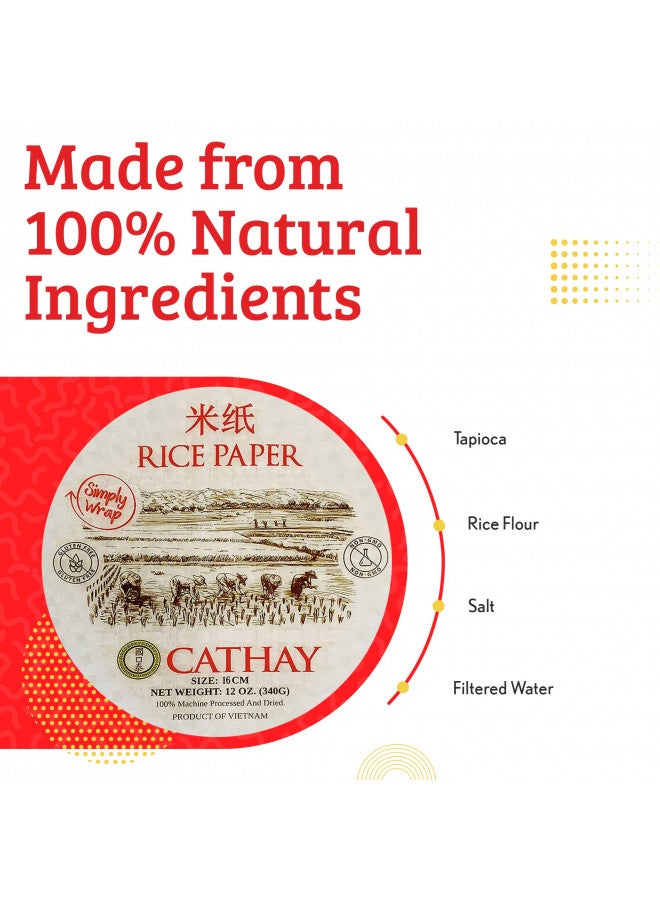 Cathay ورق لف لفائف الربيع الطازجة من كاثاي، ورق الأرز لفائف الطازجة - 30 ورقة لكل عبوة، غير معدلة وراثيًا، منخفض الكربوهيدرات، لفائف صيفية فيتنامية بمكونات طبيعية، لفائف نباتية (دائرية، 22 سم - 3 عبوات) - Image 2