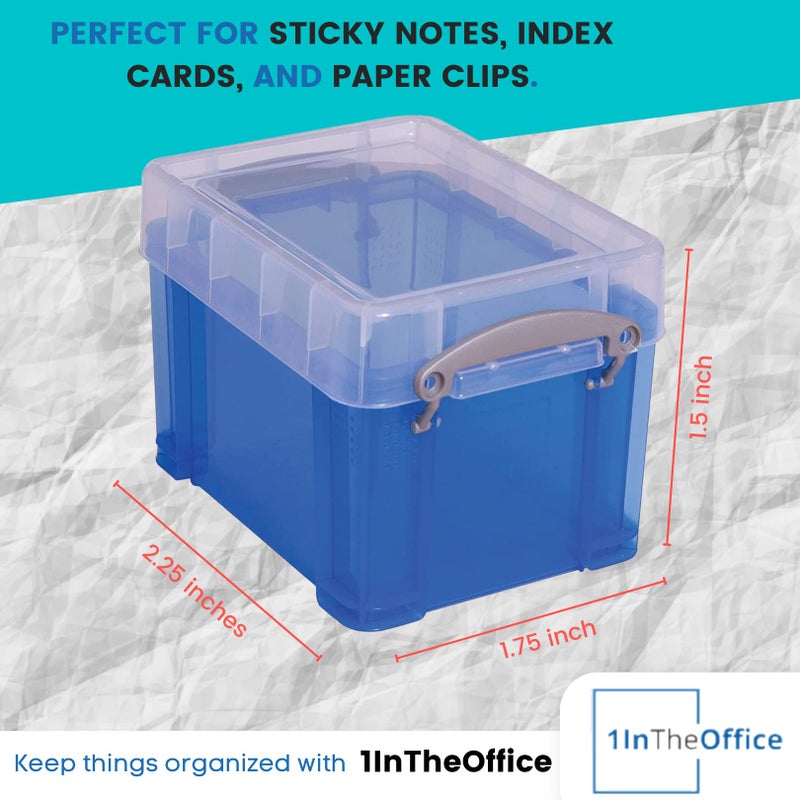 1InTheOffice Plastic Storage Bin with Lid, Stackable Mini Container, Assorted Colors, Clear, 4 Pack - Image 4