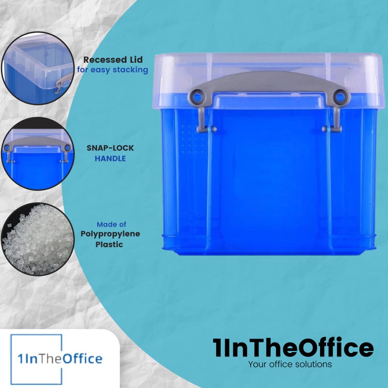 1InTheOffice Plastic Storage Bin with Lid, Stackable Mini Container, Assorted Colors, Clear, 4 Pack - Image 3