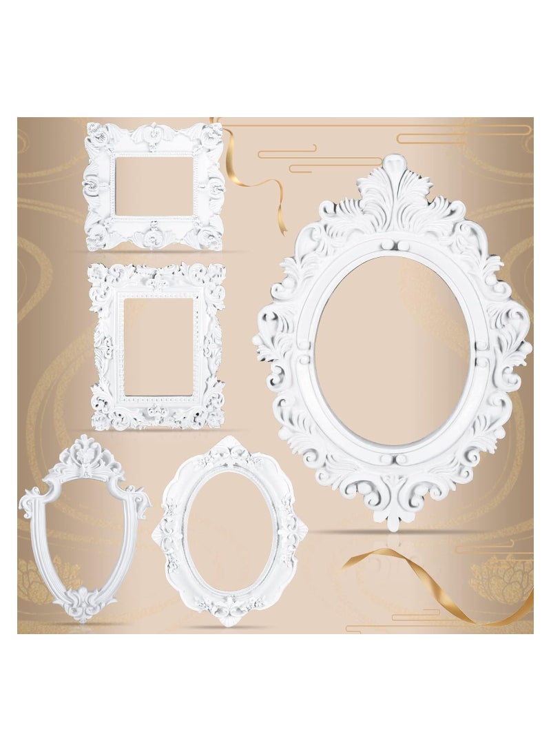 KASTWAVE 5 Pcs Vintage Resin Picture Frame, Antique Photo Resin Frame, Oval Rect Wall Hanging, Resin Jewelry Display Frame Photography Photo Frame DIY Photo Frame for Phone Photo Home Decoration (White) - Image 1