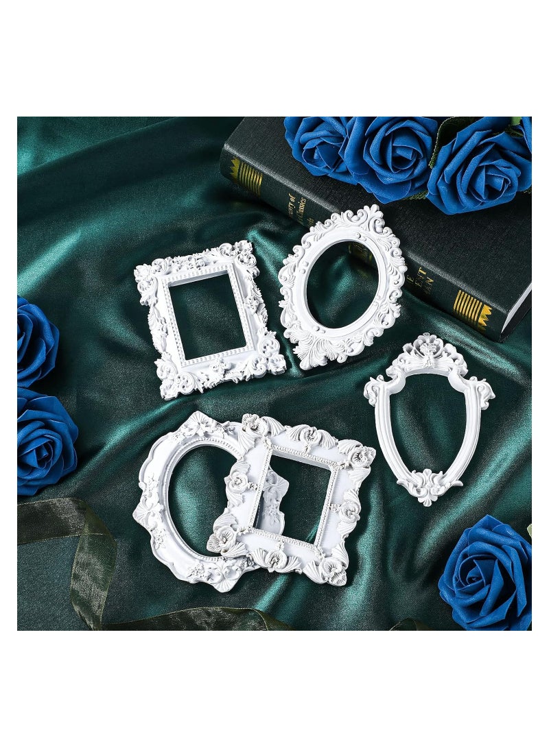 KASTWAVE 5 Pcs Vintage Resin Picture Frame, Antique Photo Resin Frame, Oval Rect Wall Hanging, Resin Jewelry Display Frame Photography Photo Frame DIY Photo Frame for Phone Photo Home Decoration (White) - Image 2
