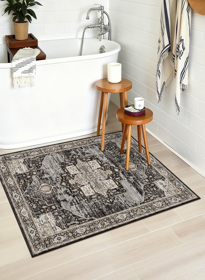 RUUGME Washable 2x3 Area Rugs - Large Boho Rugs for Living Room Stain Resistant Carpet Vintage Tribal Rugs for Bedroom Kitchen Bathroom with Non Slip Backing Home Decor Floor Decoration Mat 2x3 Black - Image 5