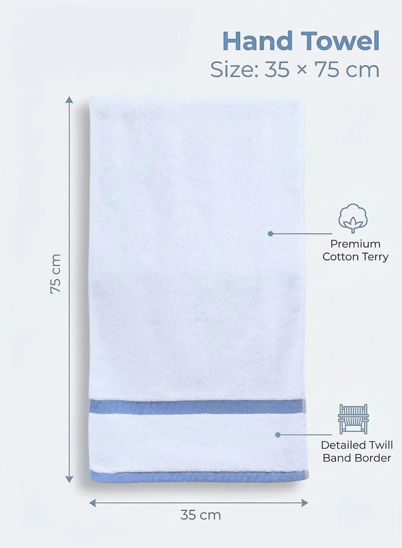 1Chase White/Blue Hand Towel 4-Piece  Set – 100% Cotton 600 GSM Soft & Absorbent Bathroom Towels with Blue Border Stripe, Premium Thick Towels for Home, Spa & Hotel Use  | Best Price UAE