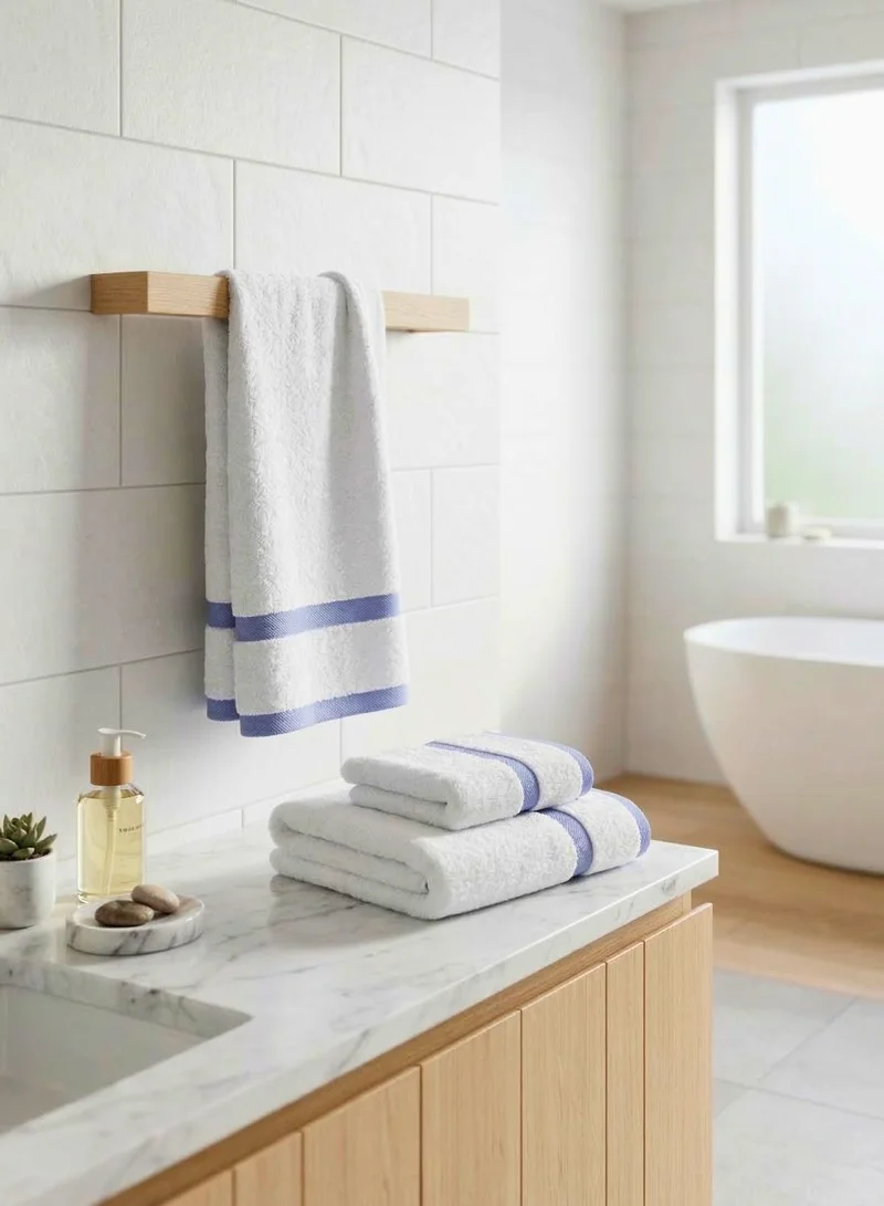 1Chase White/Blue Hand Towel 4-Piece  Set – 100% Cotton 600 GSM Soft & Absorbent Bathroom Towels with Blue Border Stripe, Premium Thick Towels for Home, Spa & Hotel Use  | Best Price UAE