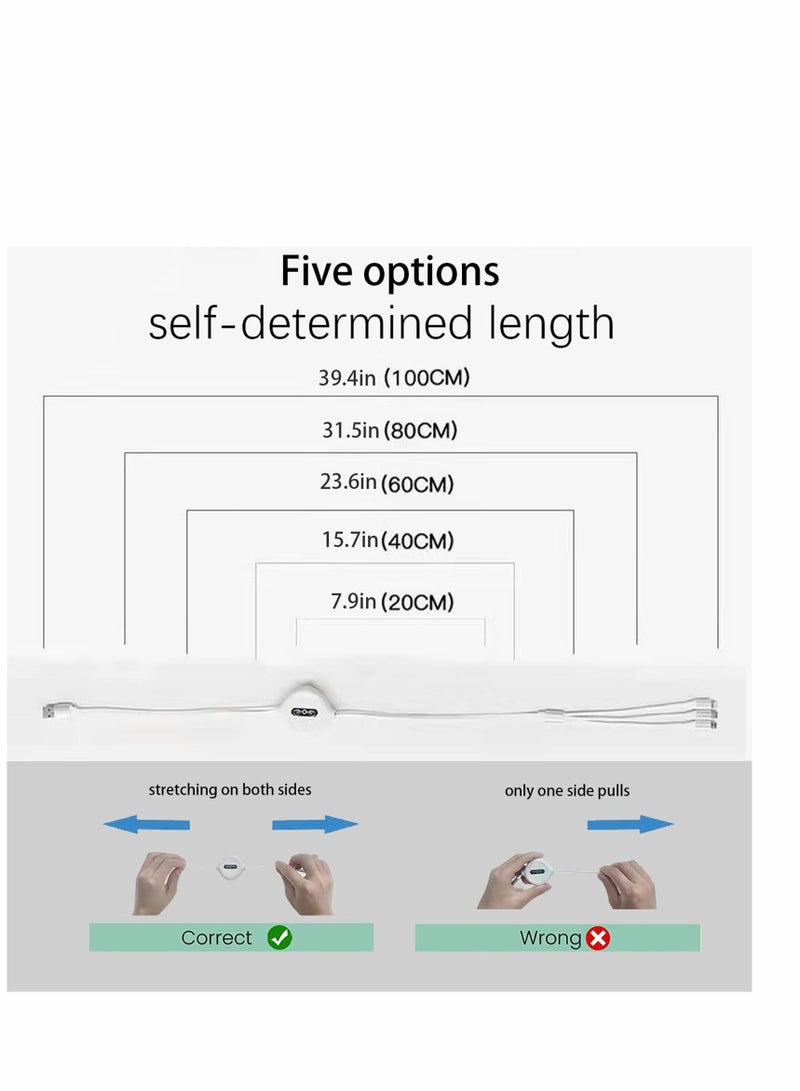 Y&D 3 in 1 Charging Cable, USB Fast Charging, Retractable Cable (39.4" / 100cm) Three Universal Ports (for Type-C/Micro USB) Uses Car Office Home(White) - Image 4