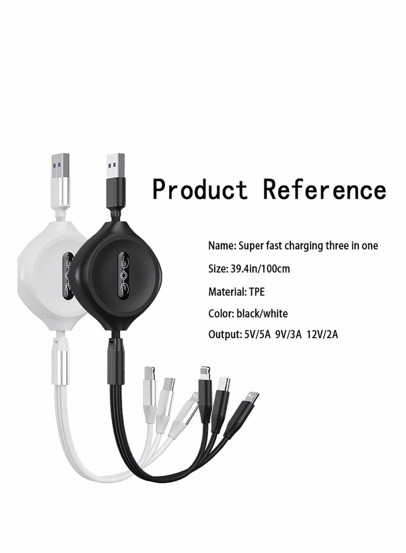 Y&D 3 in 1 Charging Cable, USB Fast Charging, Retractable Cable (39.4" / 100cm) Three Universal Ports (for Type-C/Micro USB) Uses Car Office Home(White) - Image 2