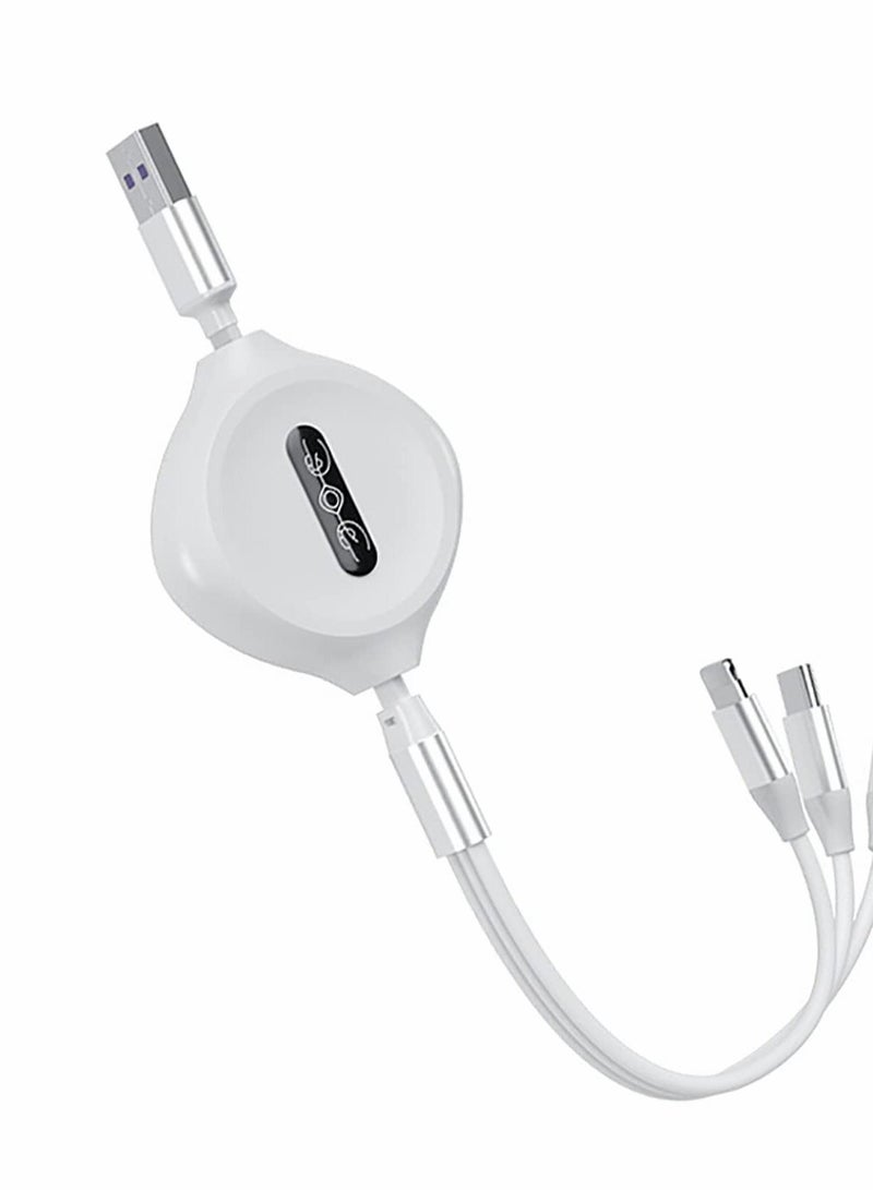 Y&D 3 in 1 Charging Cable, USB Fast Charging, Retractable Cable (39.4" / 100cm) Three Universal Ports (for Type-C/Micro USB) Uses Car Office Home(White) - Image 1