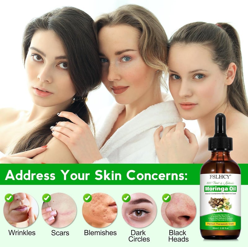 FSLHCY Moringa Oil 60 ml Moringa Oil for Hair, Skin Care, Nourishes Scalp, Stimulates Hair Growth, Anti-Aging, Nourishes and Repairs the Skin - Image 4