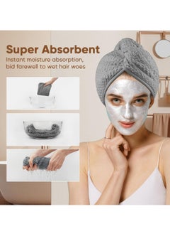 HOMEXCEL HOMEXCEL Microfiber Hair Towel Wrap, 2 Pack Hair Turbans for Wet Hair, Super Absorbent Dry Hair Towel Wrap for Curly Hair, Anti Frizz Microfiber Towel for Women, 26 x 10 inch, Grey  - Image 2