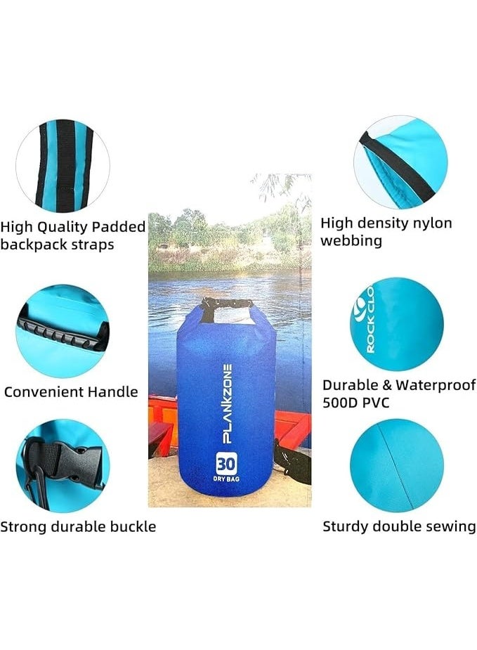 Plankzone Waterproof Dry Bag Roll Top Compression Sack, 30L, White, Lightweight, Foldable, with Floating Waterproof Phone Pouch, for Kayaking, Beach, Rafting, Boating, Hiking, Camping, Fishing - Image 3