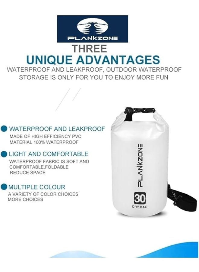 Plankzone Waterproof Dry Bag Roll Top Compression Sack, 30L, White, Lightweight, Foldable, with Floating Waterproof Phone Pouch, for Kayaking, Beach, Rafting, Boating, Hiking, Camping, Fishing - Image 2