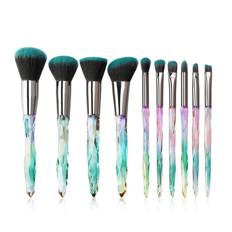 Tenmon Makeup Brushes Crystal Handle Set, Professional make up brushes Tenmon 10 PCS Crystal Transparent Handle Kabuki Face Powder Foundation Brush Concealer Eye Shadow Eyeliner Eyebrow Brush (purple) - Image 1