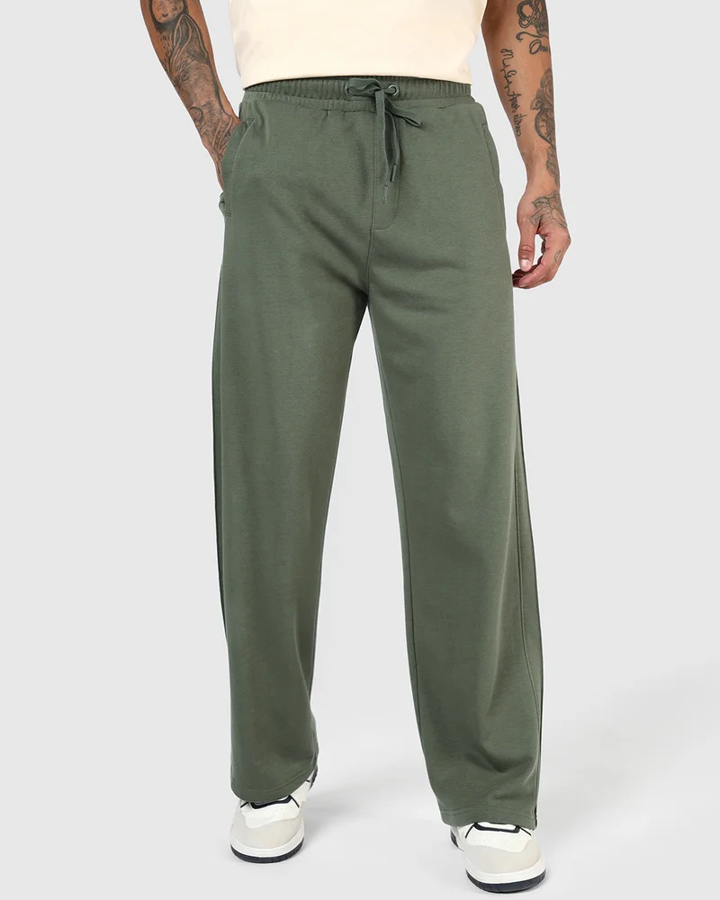 بيواكوف Men's Bronze Green Straight Fit Track Pants