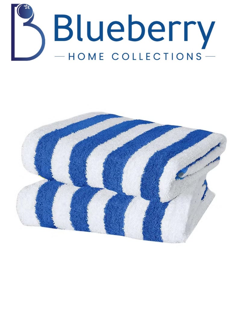 Blueberry Pack of Two - Stripe Beach Towel 100% Cotton (90x180cm) Blue and White Color - Image 1