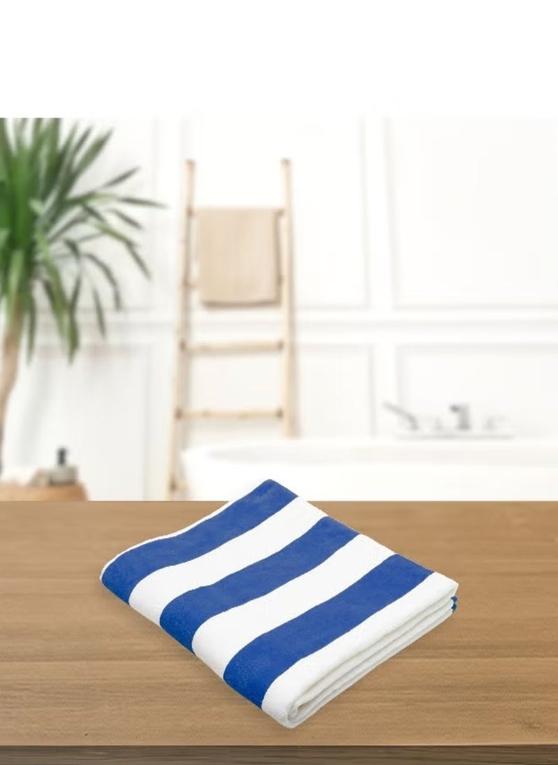 Blueberry Pack of Two - Stripe Beach Towel 100% Cotton (90x180cm) Blue and White Color - Image 3