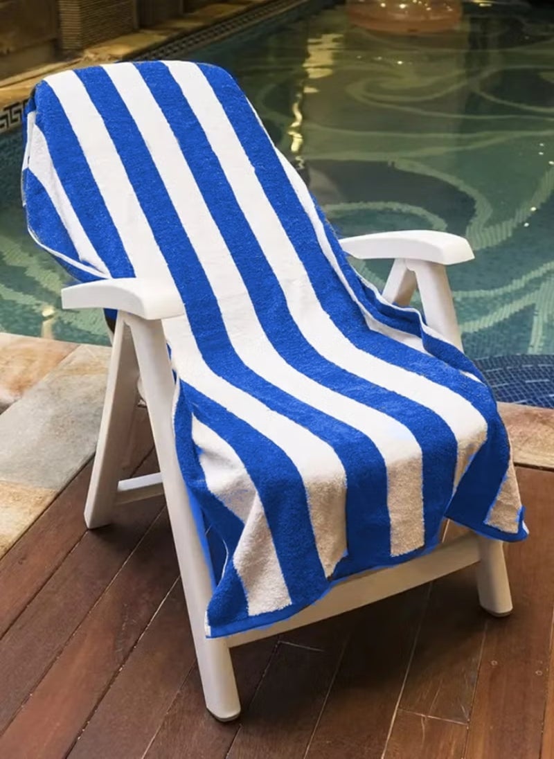 Blueberry Pack of Two - Stripe Beach Towel 100% Cotton (90x180cm) Blue and White Color - Image 4