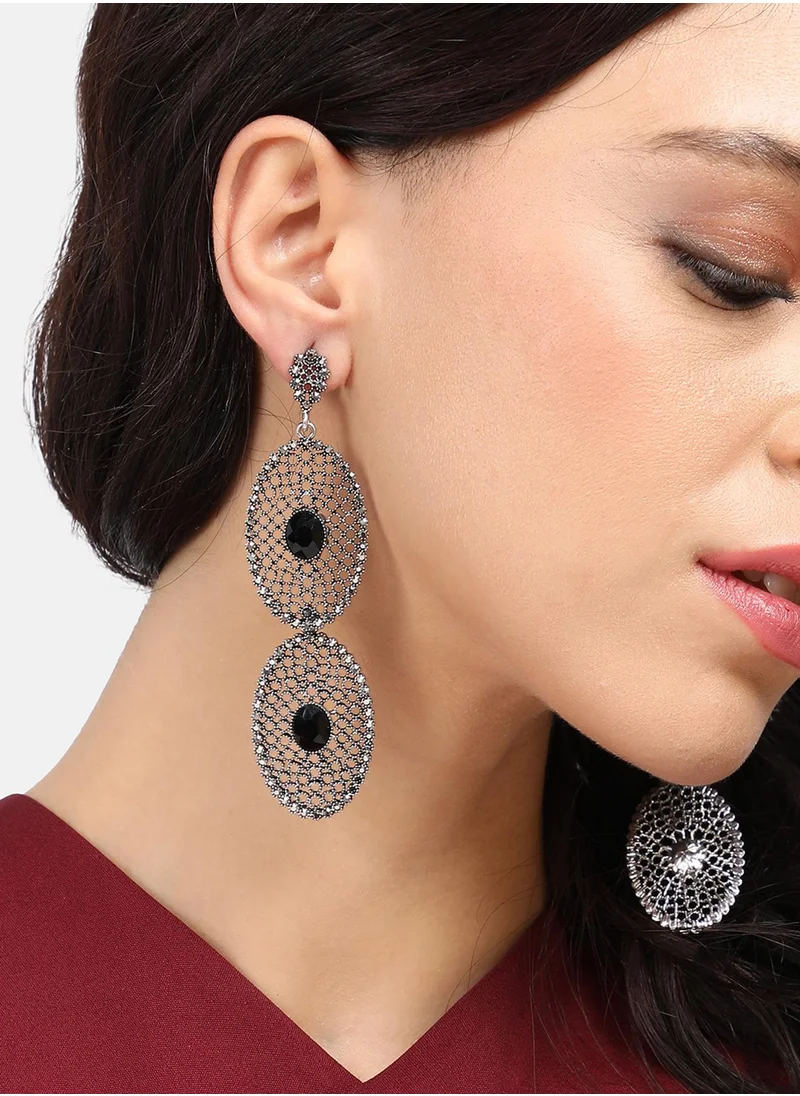 SOHI Intricate Stone Oval Long Drop Earrings