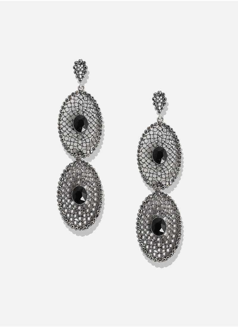 SOHI Intricate Stone Oval Long Drop Earrings