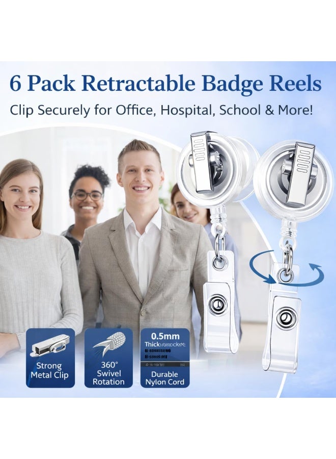 6 Pack Retractable ID Badge Holder Reel with Metal Belt Clip – Heavy Duty Badge Reels for Keys, ID Cards & Keycards, for Office, Nurses & Teachers - Image 5