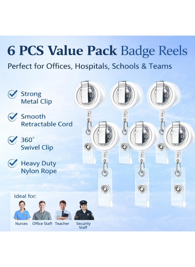 6 Pack Retractable ID Badge Holder Reel with Metal Belt Clip – Heavy Duty Badge Reels for Keys, ID Cards & Keycards, for Office, Nurses & Teachers - Image 4