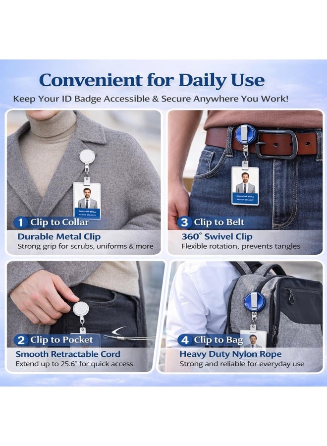 6 Pack Retractable ID Badge Holder Reel with Metal Belt Clip – Heavy Duty Badge Reels for Keys, ID Cards & Keycards, for Office, Nurses & Teachers - Image 3
