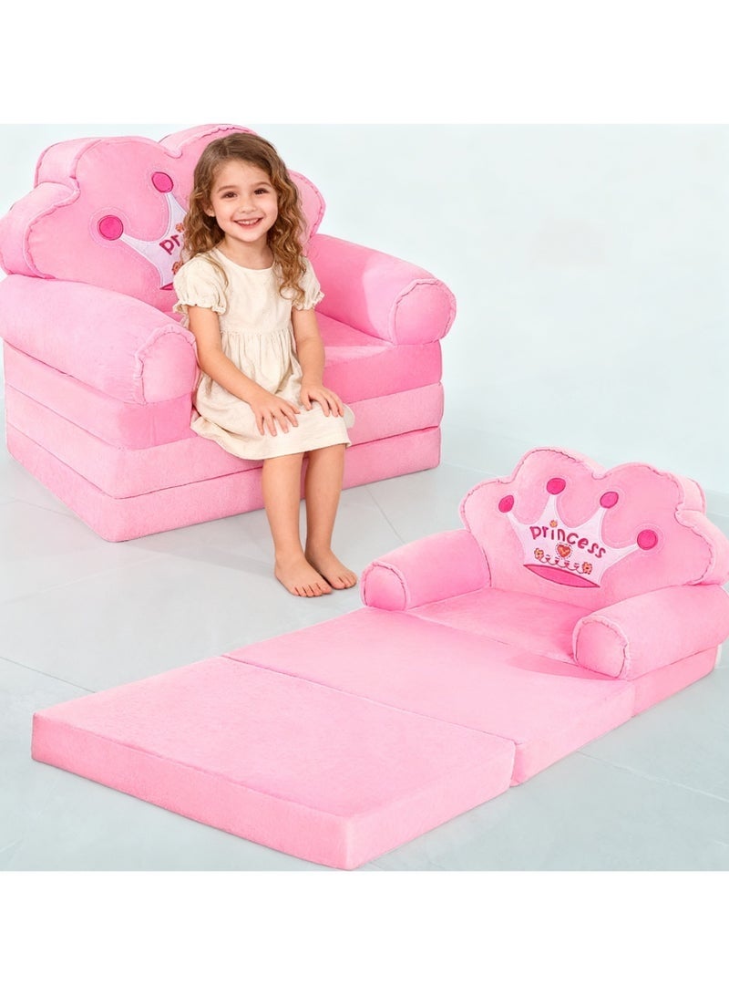 Arabest Foldable Toddler Sofa, Kids Couch with Removable Cover, Toddler Couch Bed for Bedroom (Pink) - Image 1