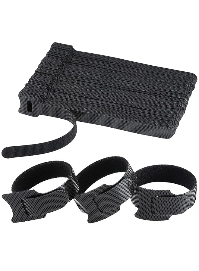 S-TOP 100 PCS Reusable Cable Ties, Black Adjustable 6-Inch Cord Organizer Ties, Multi-purpose Hook Loop Cable Management Wire Ties for Organizing Home, Office, Data Centers - Image 1