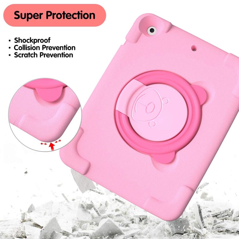 PZOZ iPad Kids Case Compatible for iPad 9th 2021 /8th 2020 /7th 2019 Generation 10.2 in, EVA Shockproof Rotate Handle Folding Stand Heavy Duty Protective Cute Cover for Boys Girls (Pink) - Image 5