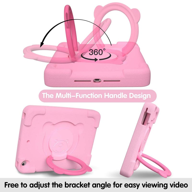 PZOZ iPad Kids Case Compatible for iPad 9th 2021 /8th 2020 /7th 2019 Generation 10.2 in, EVA Shockproof Rotate Handle Folding Stand Heavy Duty Protective Cute Cover for Boys Girls (Pink) - Image 4
