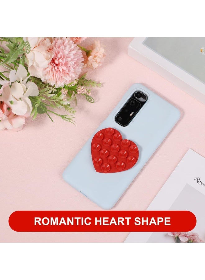 Heart Shape Double Sided Phone Suction Holder, Multi-Purpose Silicone Suction Cup Phone Mount, Sweet Phone Case Sticky Phone Grip, for Mobile Devices Mirror Glass, Red - Image 5