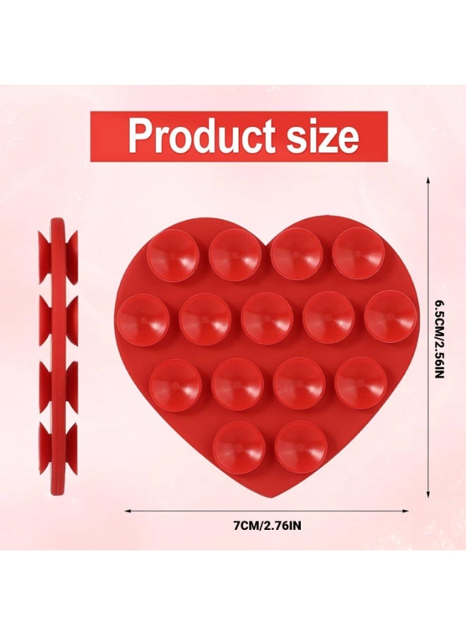 Heart Shape Double Sided Phone Suction Holder, Multi-Purpose Silicone Suction Cup Phone Mount, Sweet Phone Case Sticky Phone Grip, for Mobile Devices Mirror Glass, Red - Image 2