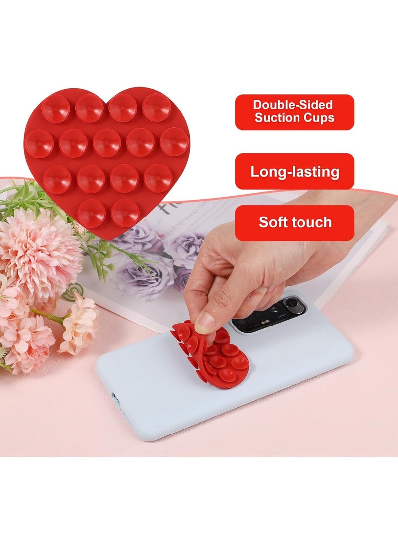 Heart Shape Double Sided Phone Suction Holder, Multi-Purpose Silicone Suction Cup Phone Mount, Sweet Phone Case Sticky Phone Grip, for Mobile Devices Mirror Glass, Red - Image 3