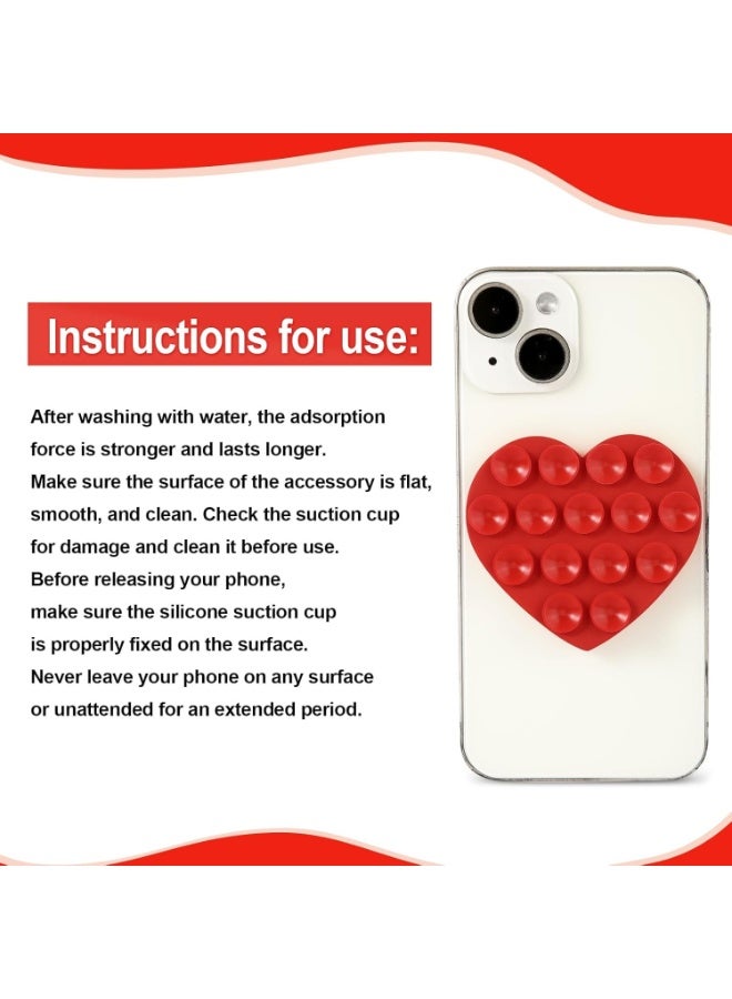 Heart Shape Double Sided Phone Suction Holder, Multi-Purpose Silicone Suction Cup Phone Mount, Sweet Phone Case Sticky Phone Grip, for Mobile Devices Mirror Glass, Red - Image 4