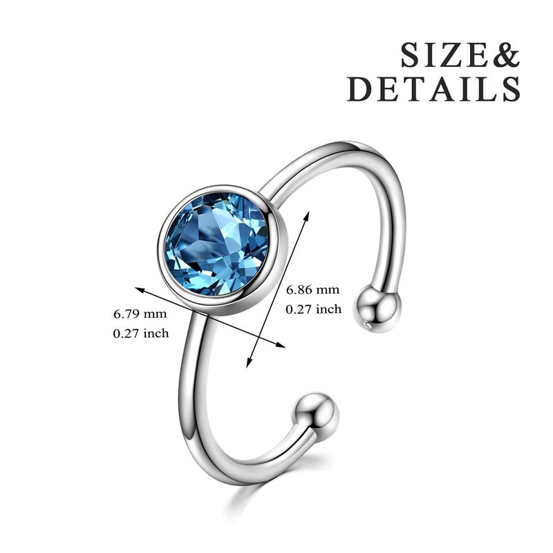AOBOCO 925 Solid Sterling Silver Rings March Birthstone Ring Simulated Aquamarine Adjustable Ring for Women Stackable Wrap Open Ring, Crystals from Austria - Image 4