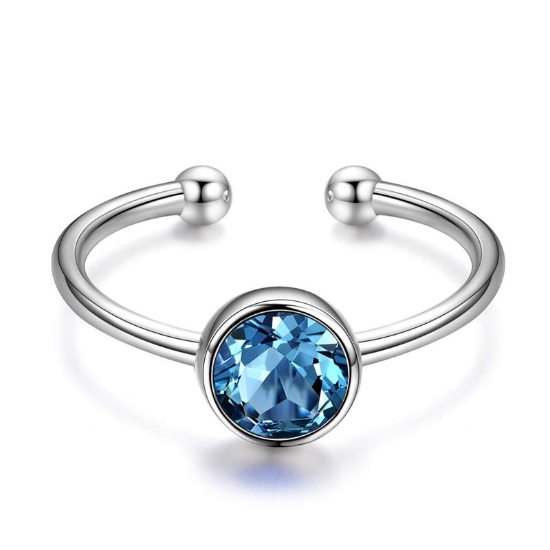 AOBOCO 925 Solid Sterling Silver Rings March Birthstone Ring Simulated Aquamarine Adjustable Ring for Women Stackable Wrap Open Ring, Crystals from Austria - Image 2