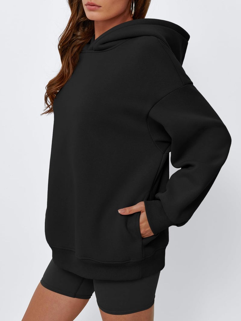 EFAN Womens Oversized Hoodies Fleece Hooded Sweatshirts Fall Fashion Outfits 2026 Cute Clothes with Pockets Black XL - Image 3
