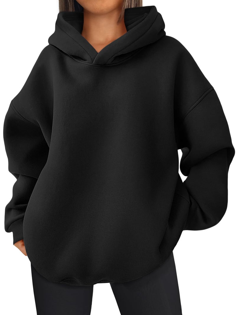 EFAN Womens Oversized Hoodies Fleece Hooded Sweatshirts Fall Fashion Outfits 2026 Cute Clothes with Pockets Black XL - Image 1