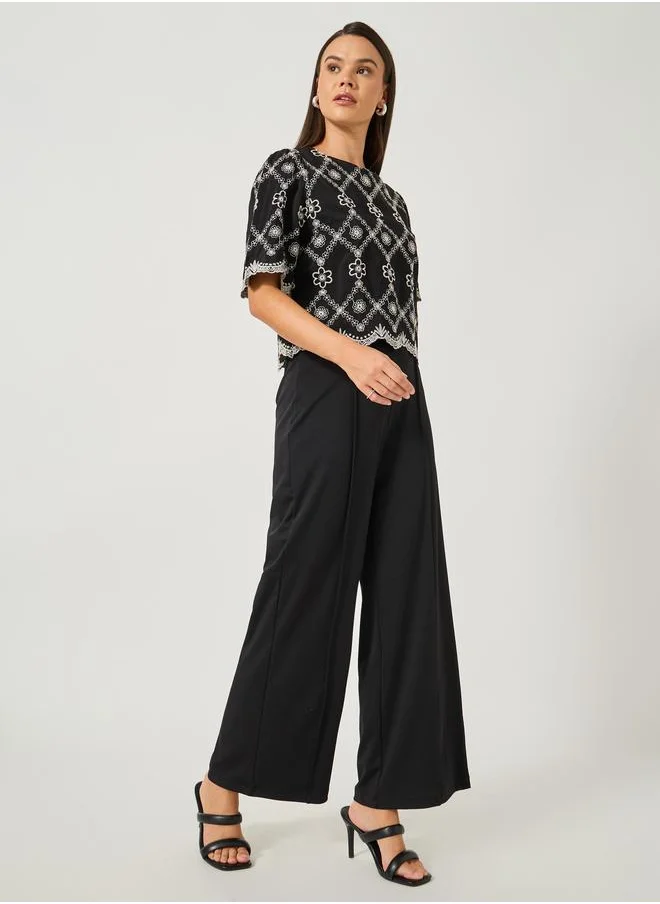 Styli Styli Embroidered Boat Neck Boxy Blouse