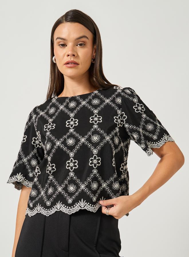 Styli Styli Embroidered Boat Neck Boxy Blouse  - Image 3