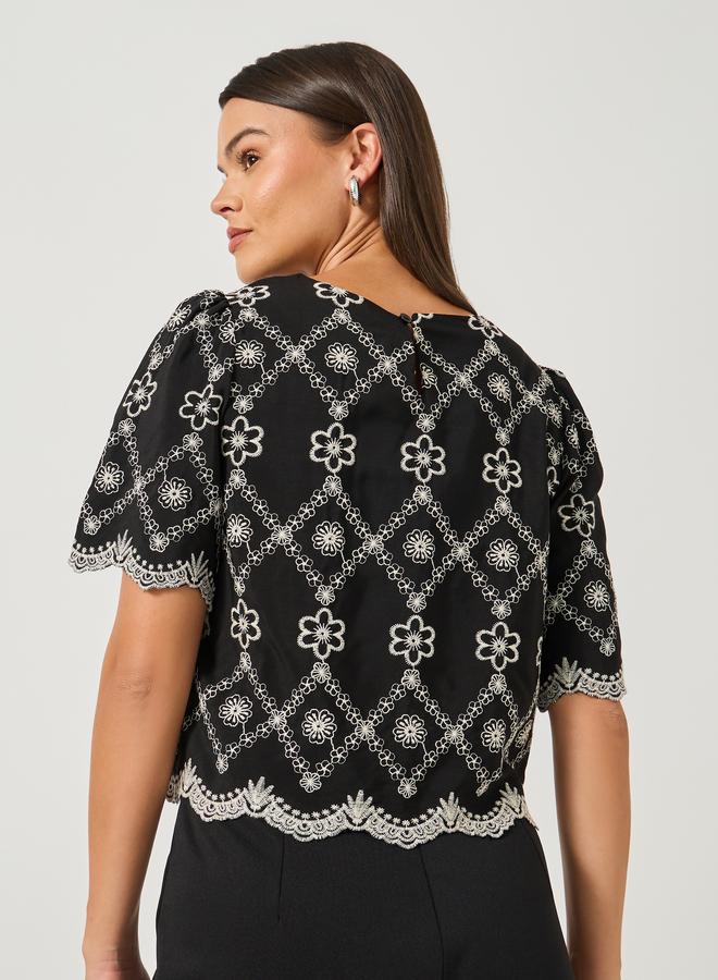 Styli Styli Embroidered Boat Neck Boxy Blouse  - Image 5