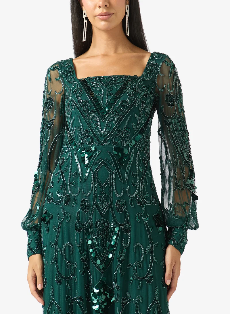 Amelia Rose  Embellished Pleated Maxi Dress for Women | Best Price UAE