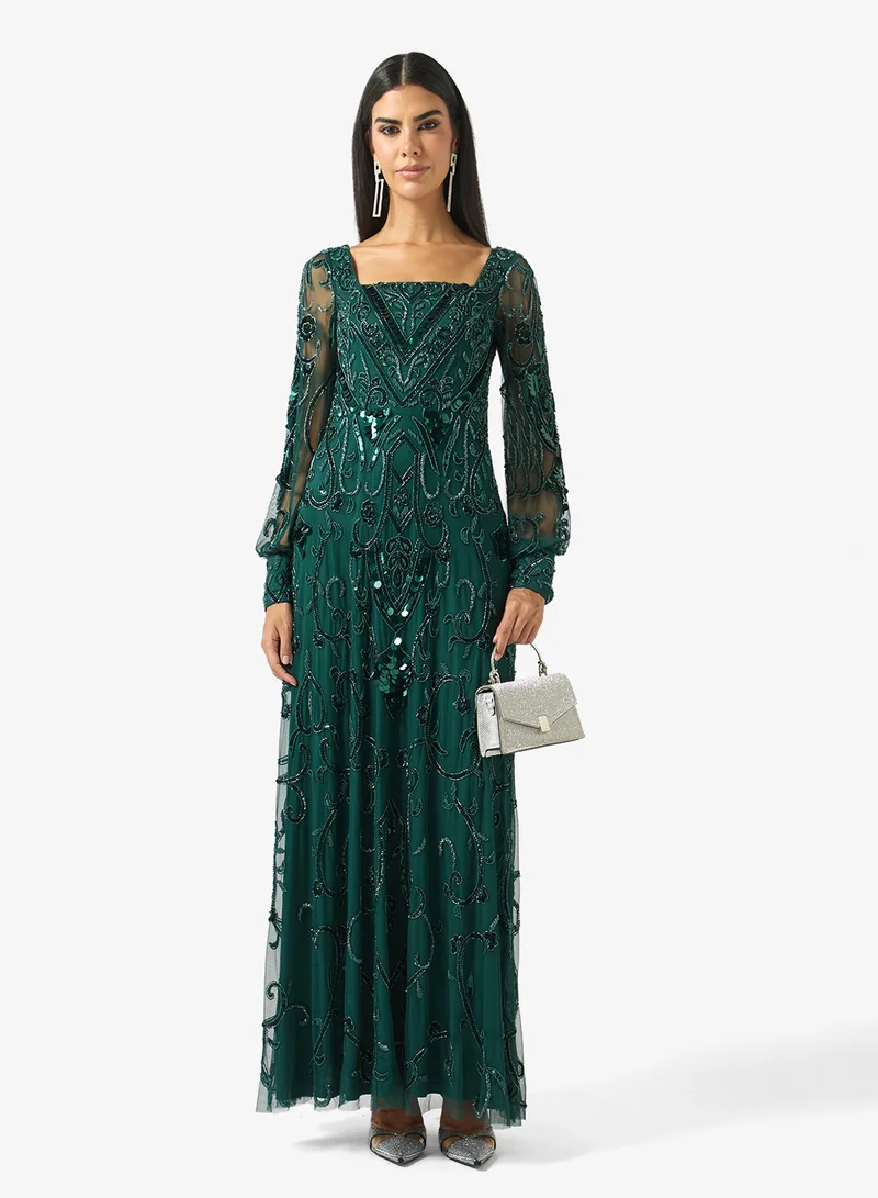 Amelia Rose  Embellished Pleated Maxi Dress for Women | Best Price UAE